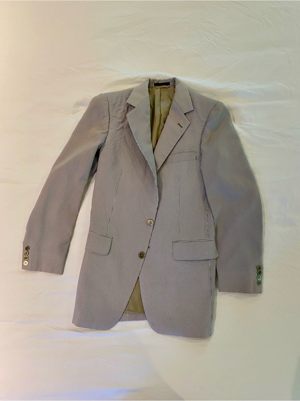 Men's  Beige and Brown Seersucker Sport Coat - Classic Two-Button Blazer